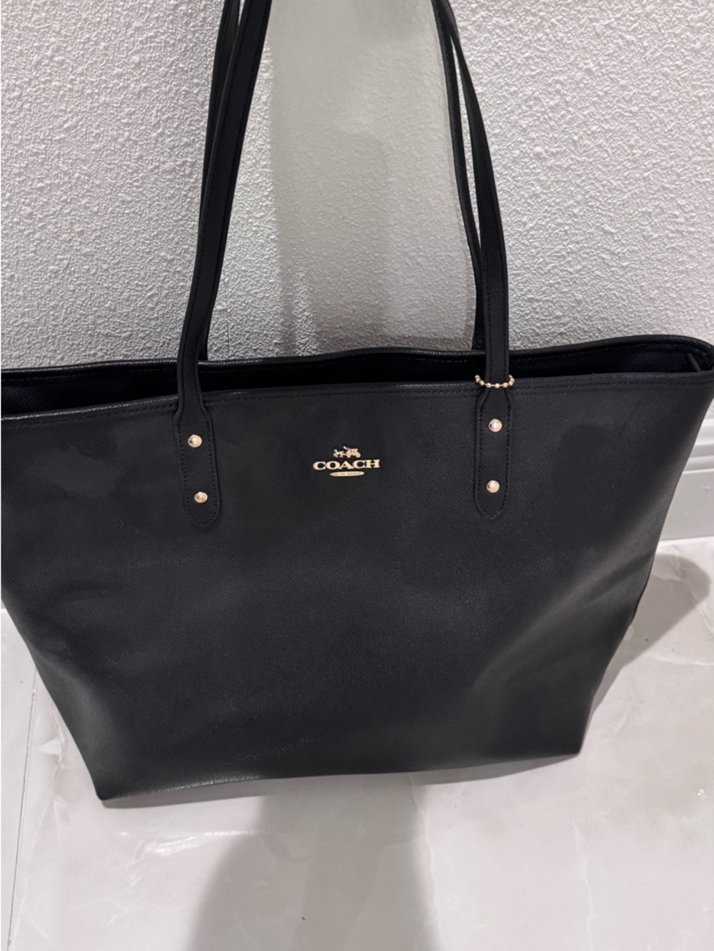 Coach Black Leather Tote with Gold Logo Hardware